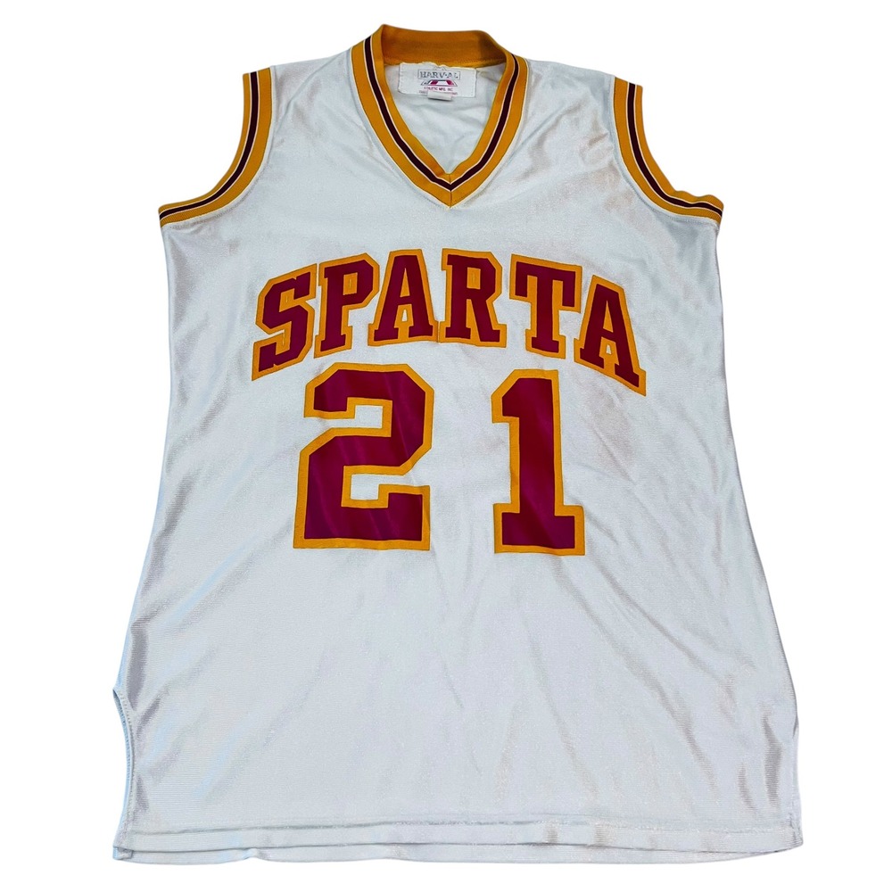 Vintage Harv-Al Sparta Basketball Jersey #21 White Gold Red Large‎